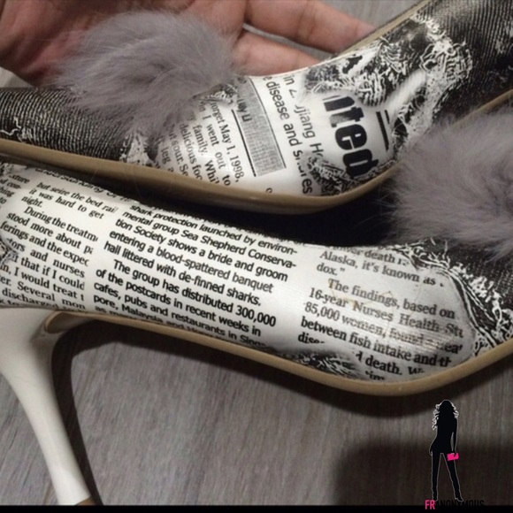 Breckelles Newsprint Fur Trimmed Pumps 7 - Picture 3 of 4